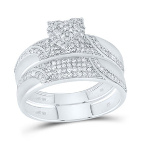 10K White Gold Diamond Heart Trio Ring Set 1/2 Cttw - Splendid Jewellery