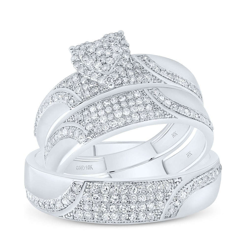 10K White Gold Diamond Heart Trio Ring Set 1/2 Cttw - Splendid Jewellery