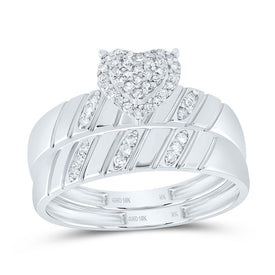 10K White Gold Diamond Heart Trio Ring Set 1/4 Cttw - Splendid Jewellery