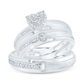 10K White Gold Diamond Heart Trio Ring Set 1/4 Cttw - Splendid Jewellery