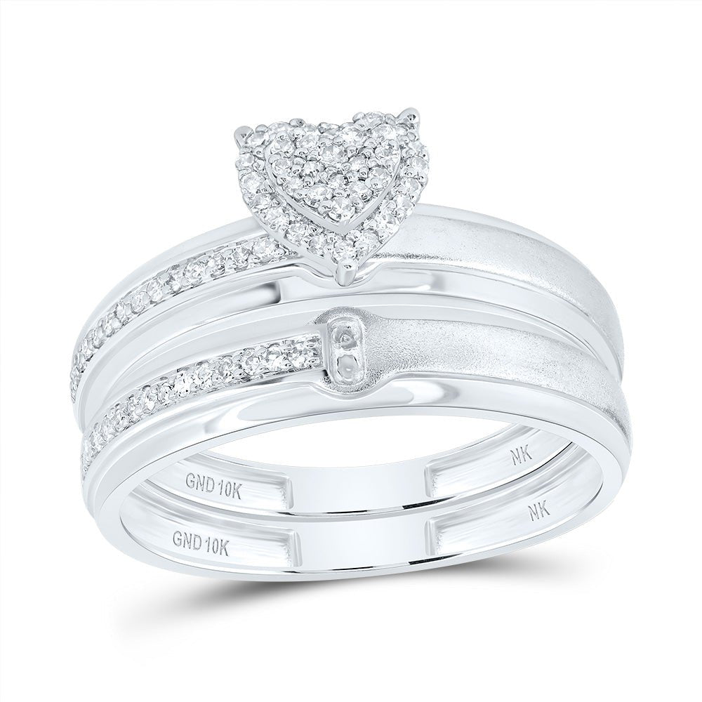 10K White Gold Diamond Heart Trio Ring Set 1/4 Cttw - Splendid Jewellery