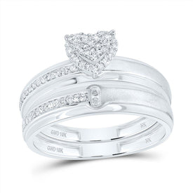 10K White Gold Diamond Heart Trio Ring Set 1/4 Cttw - Splendid Jewellery