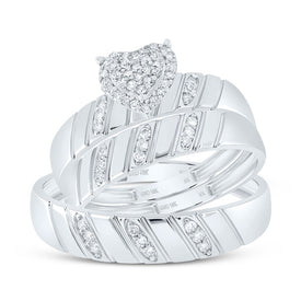10K White Gold Diamond Heart Trio Ring Set 1/4 Cttw - Splendid Jewellery