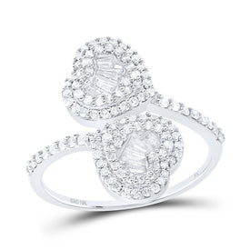 10K White Gold Diamond Heart Women's Cuff Ring 5/8 Cttw - Splendid Jewellery