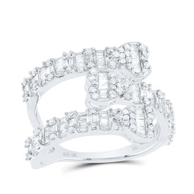 10K White Gold Diamond Heart Women's Cuff Ring 7/8 Cttw - Splendid Jewellery