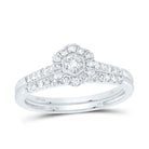 10K White Gold Diamond Hexagon Single Halo Bridal Set 1/2 Cttw - Splendid Jewellery