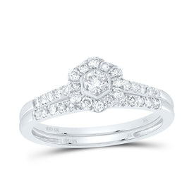 10K White Gold Diamond Hexagon Single Halo Bridal Set 1/2 Cttw - Splendid Jewellery