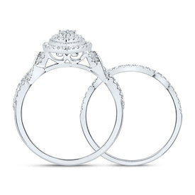 10K White Gold Diamond Marquise Double Halo Bridal Set 1/2 Cttw - Splendid Jewellery