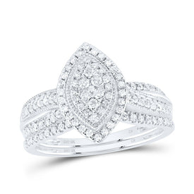 10K White Gold Diamond Marquise Single Halo Bridal Set 1/2 Cttw - Splendid Jewellery