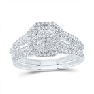 10K White Gold Diamond Octagon Double Halo Bridal Set 1/2 Cttw - Splendid Jewellery