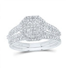 10K White Gold Diamond Octagon Double Halo Bridal Set 1/2 Cttw - Splendid Jewellery