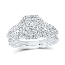 10K White Gold Diamond Octagon Double Halo Bridal Set 1/2 Cttw - Splendid Jewellery