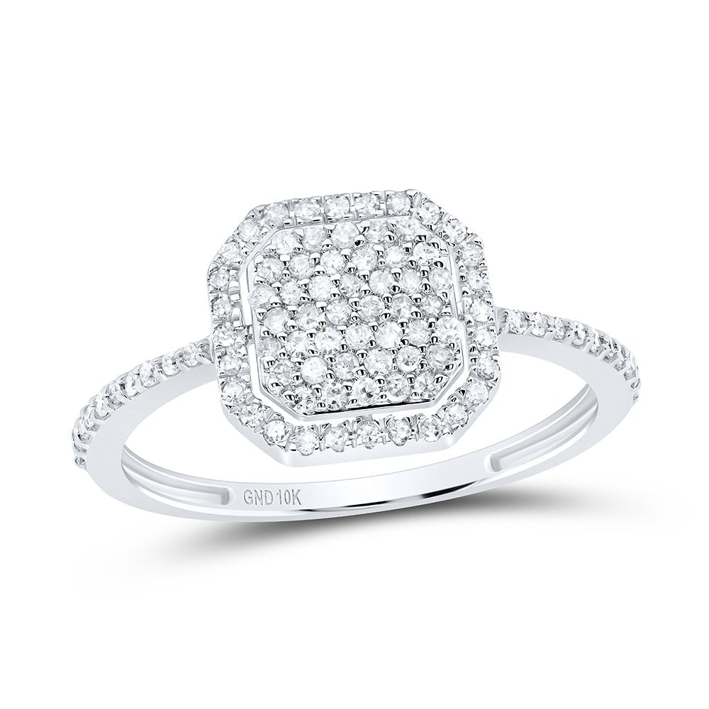 10K White Gold Diamond Octagon Ring 1/3 Cttw - Splendid Jewellery