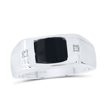 Load image into Gallery viewer, 10K White Gold Diamond Onyx Black Men's Ring 0.01 Cttw - Splendid Jewellery