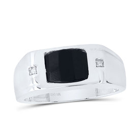 10K White Gold Diamond Onyx Black Men's Ring 0.01 Cttw - Splendid Jewellery
