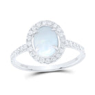 10K White Gold Diamond Opal Gemstone Oval Ring 1/3 Cttw - Splendid Jewellery