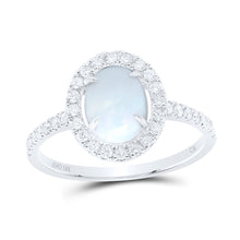 Load image into Gallery viewer, 10K White Gold Diamond Opal Gemstone Oval Ring 1/3 Cttw - Splendid Jewellery