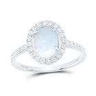 10K White Gold Diamond Opal Gemstone Oval Ring 1/3 Cttw - Splendid Jewellery