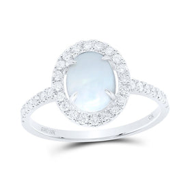 10K White Gold Diamond Opal Gemstone Oval Ring 1/3 Cttw - Splendid Jewellery