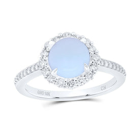 10K White Gold Diamond Opal Gemstone Ring 1/3 Cttw - Splendid Jewellery