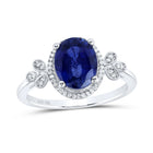 10K White Gold Diamond Oval Blue Sapphire Synthetic Ring 1/10 Cttw - Splendid Jewellery