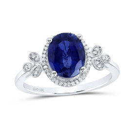 10K White Gold Diamond Oval Blue Sapphire Synthetic Ring 1/10 Cttw - Splendid Jewellery