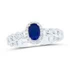10K White Gold Diamond Oval Blue Sapphire Synthetic Ring 1/10 Cttw - Splendid Jewellery