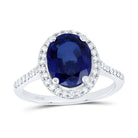 10K White Gold Diamond Oval Blue Sapphire Synthetic Ring 1/3 Cttw - Splendid Jewellery