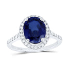 10K White Gold Diamond Oval Blue Sapphire Synthetic Ring 1/3 Cttw - Splendid Jewellery