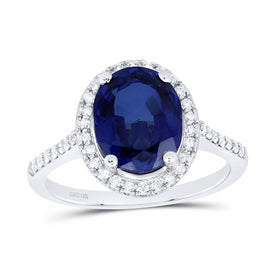 10K White Gold Diamond Oval Blue Sapphire Synthetic Ring 1/3 Cttw - Splendid Jewellery