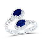 10K White Gold Diamond Oval Blue Sapphire Synthetic Ring 1/5 Cttw - Splendid Jewellery