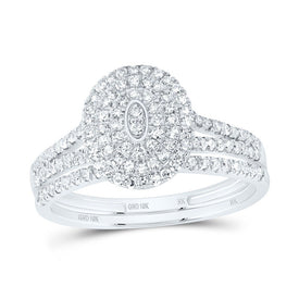 10K White Gold Diamond Oval Double Halo Bridal Set 1/2 Cttw - Splendid Jewellery