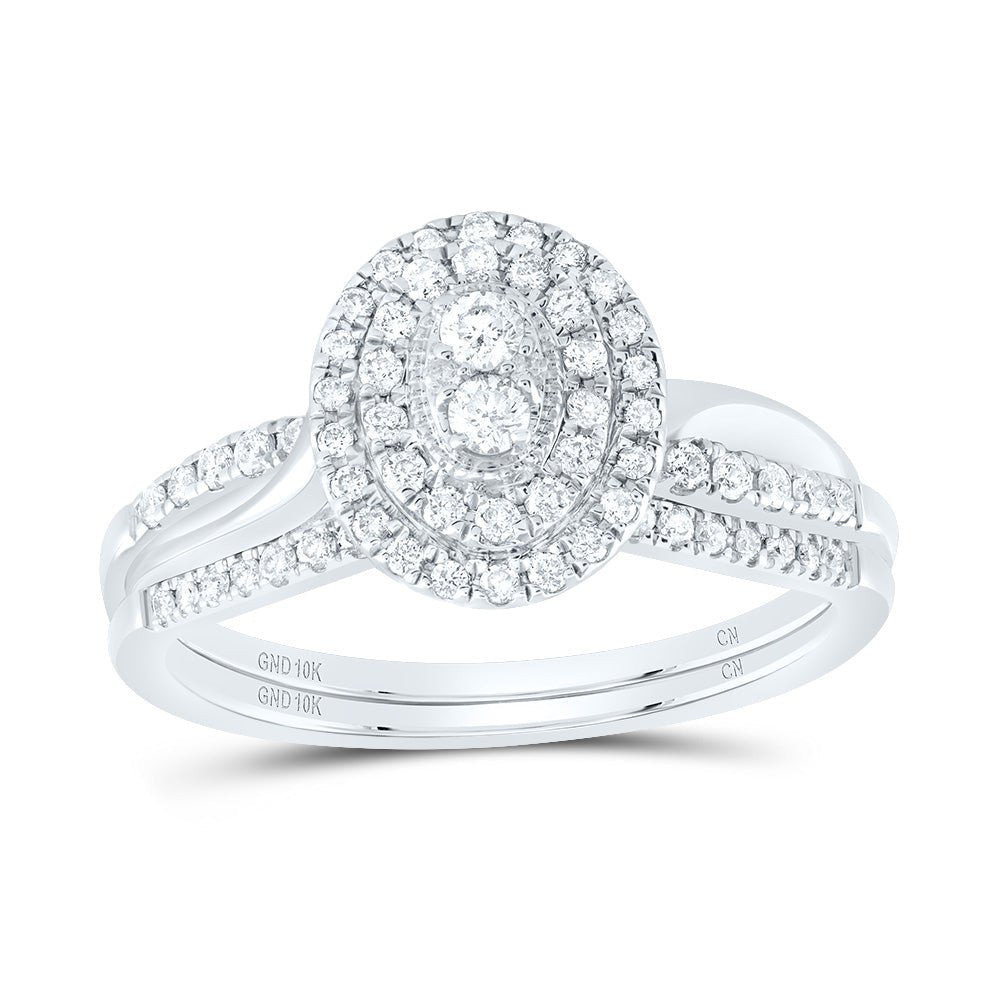 10K White Gold Diamond Oval Double Halo Bridal Set 3/8 Cttw - Splendid Jewellery