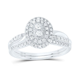 10K White Gold Diamond Oval Double Halo Bridal Set 3/8 Cttw - Splendid Jewellery