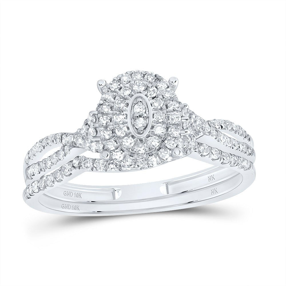 10K White Gold Diamond Oval Double Halo Bridal Set 3/8 Cttw - Splendid Jewellery