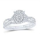 10K White Gold Diamond Oval Double Halo Bridal Set 3/8 Cttw - Splendid Jewellery