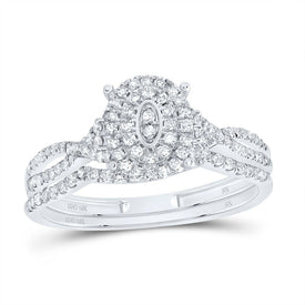 10K White Gold Diamond Oval Double Halo Bridal Set 3/8 Cttw - Splendid Jewellery