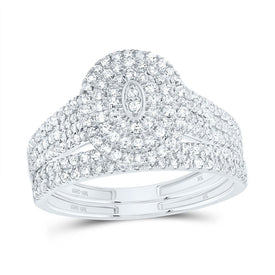 10K White Gold Diamond Oval Double Halo Bridal Set 5/8 Cttw - Splendid Jewellery