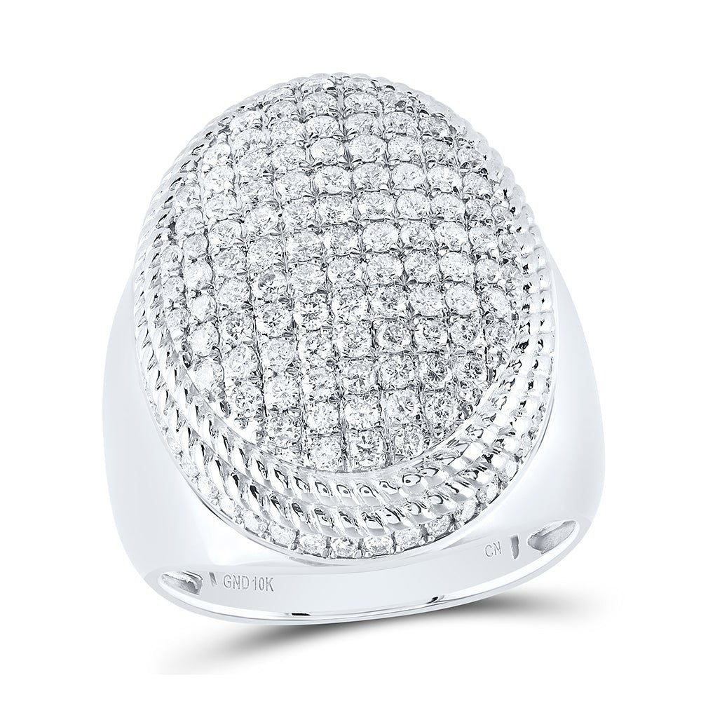 10K White Gold Diamond Oval Men's Ring 2 Cttw - Splendid Jewellery