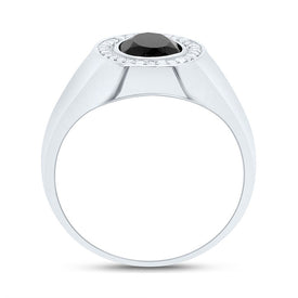 10K White Gold Diamond Oval Onyx Black Men's Ring 1/6 Cttw - Splendid Jewellery