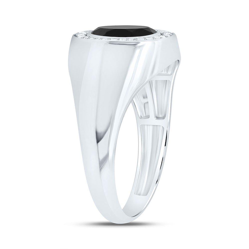 10K White Gold Diamond Oval Onyx Black Men's Ring 1/6 Cttw - Splendid Jewellery