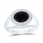 10K White Gold Diamond Oval Onyx Black Men's Ring 1/6 Cttw - Splendid Jewellery