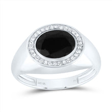 Load image into Gallery viewer, 10K White Gold Diamond Oval Onyx Black Men's Ring 1/6 Cttw - Splendid Jewellery
