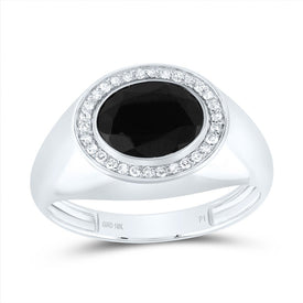 10K White Gold Diamond Oval Onyx Black Men's Ring 1/6 Cttw - Splendid Jewellery