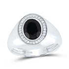 10K White Gold Diamond Oval Onyx Black Men's Ring 1/6 Cttw - Splendid Jewellery