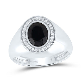 10K White Gold Diamond Oval Onyx Black Men's Ring 1/6 Cttw - Splendid Jewellery