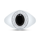 10K White Gold Diamond Oval Onyx Black Men's Ring 1/6 Cttw - Splendid Jewellery