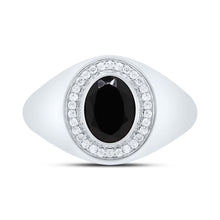 Load image into Gallery viewer, 10K White Gold Diamond Oval Onyx Black Men's Ring 1/6 Cttw - Splendid Jewellery