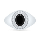 10K White Gold Diamond Oval Onyx Black Men's Ring 1/6 Cttw - Splendid Jewellery