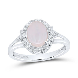 10K White Gold Diamond Oval Opal Gemstone Ring 1/5 Cttw - Splendid Jewellery
